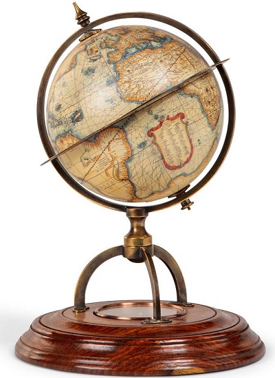 Terrestial world globe with compass