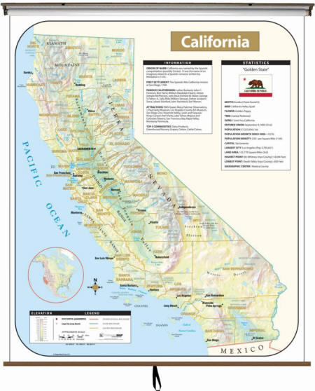 Large classroom wall map of California