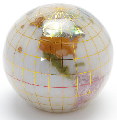 gemstone globe paperweight white oceans