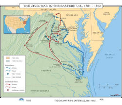 wall map of civil war in eastern US