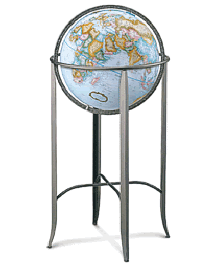 blue globe on metal stand