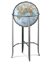 Blue oceans globe on metal floor stand