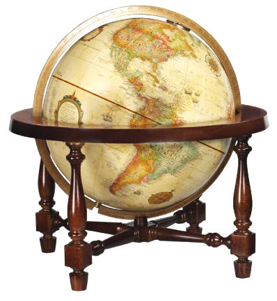 world globe mounted in four leg wood base