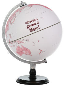 small desktop globe with the words World's Greatest Mom written on the ocean