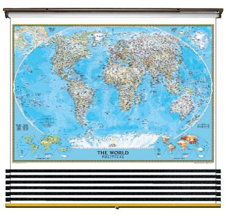 World and 6 Continent Maps Classroom Pull Down 7 Map Set