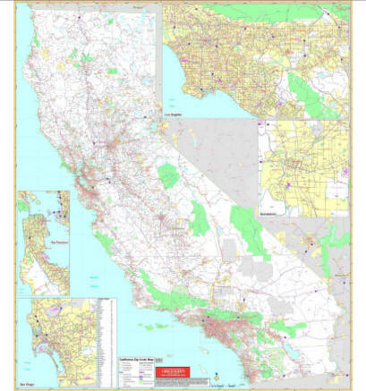 California wall map with zip codes