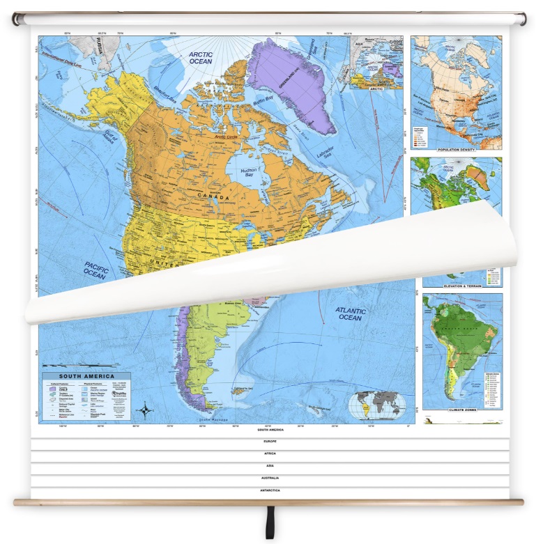 wall map set on roller for classsroom  be with edu panels