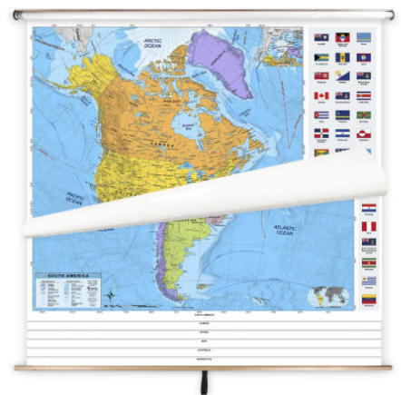 wall map set on roller bw