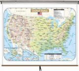 United States Shaded Relief Classroom Pull Down Wall Map