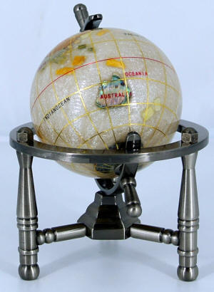 Whiten oceans gemstone world globe silver stand