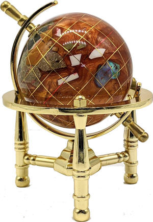 Gemstone world globe copper amber gold stand