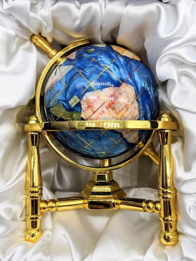 Gemstone world globe marine blue gold stand