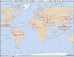 world history map of spread of agriculture