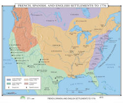 European Settlements 1776 us history classroom wall map