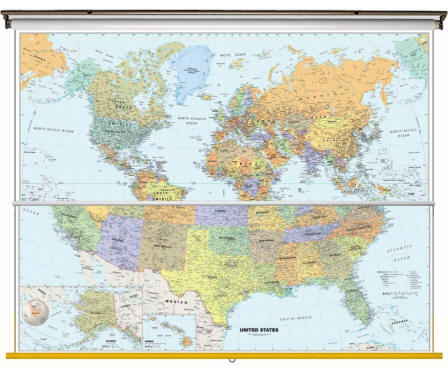 US and World combo wall map set