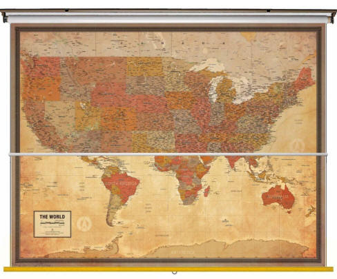 us and world wall map set pioneer classroom pull down map