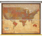 us and world wall map set pioneer classroom pull down map