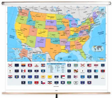 United States Primary Wall Map with flags