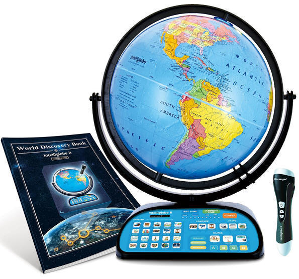 Interactive educational world globe for children with manual and pen