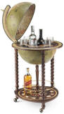 Product image of the olive green Exceptional Explora floor globe bar cabinet - open